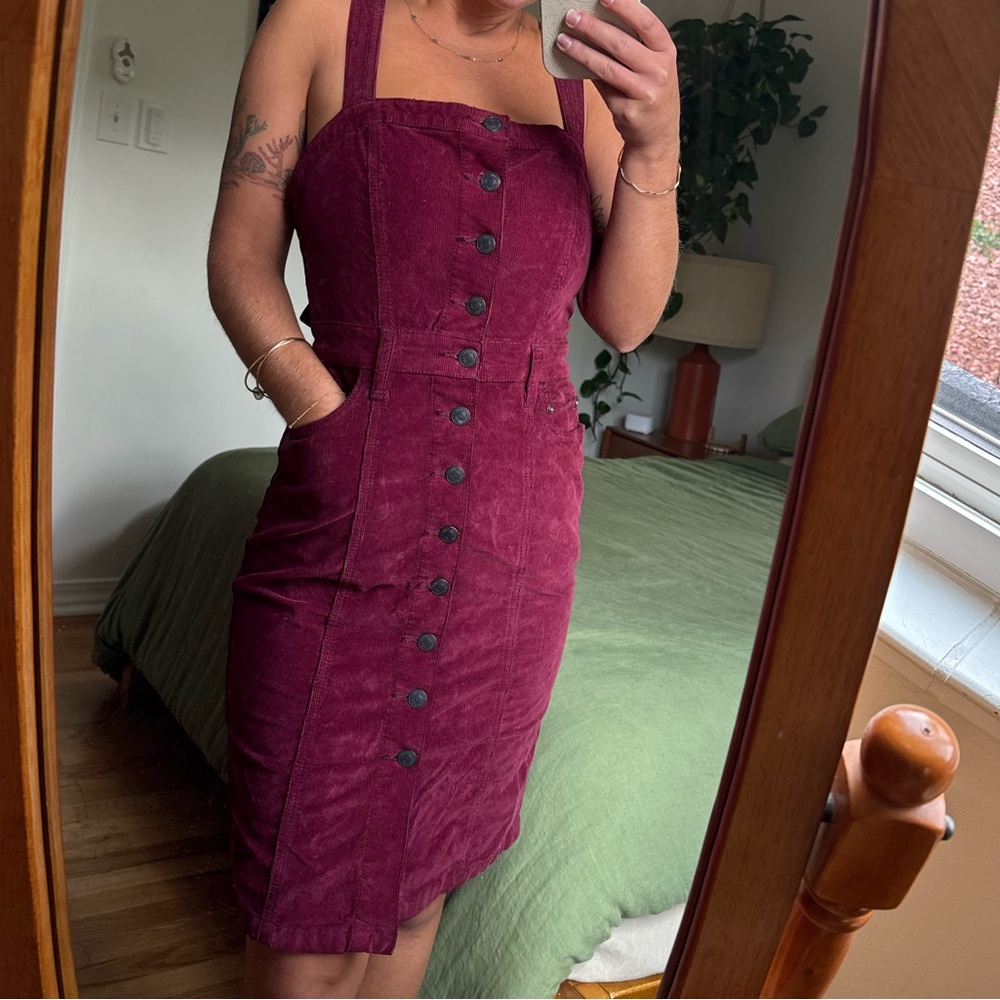 Free People Burgundy Midi Dress with Button Detail